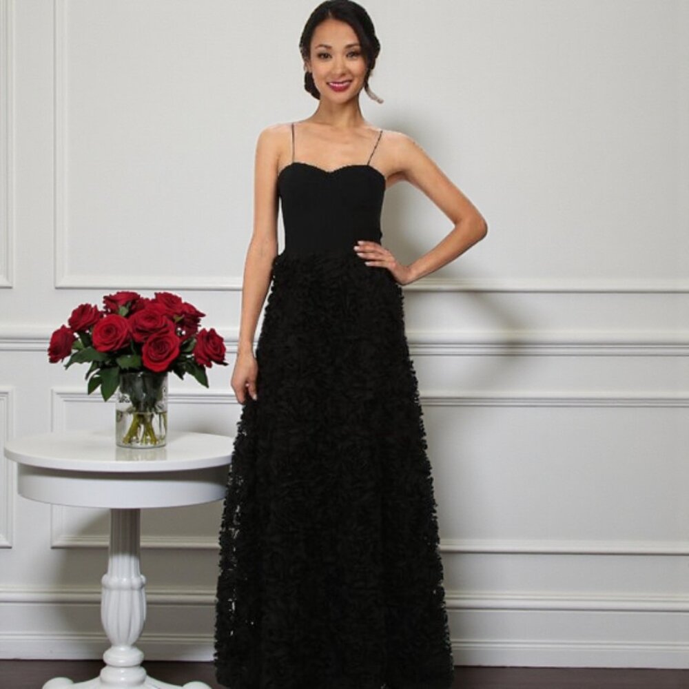 Aidan Mattox Corset Bodice Rosette Appliqué A-Line Evening Gown